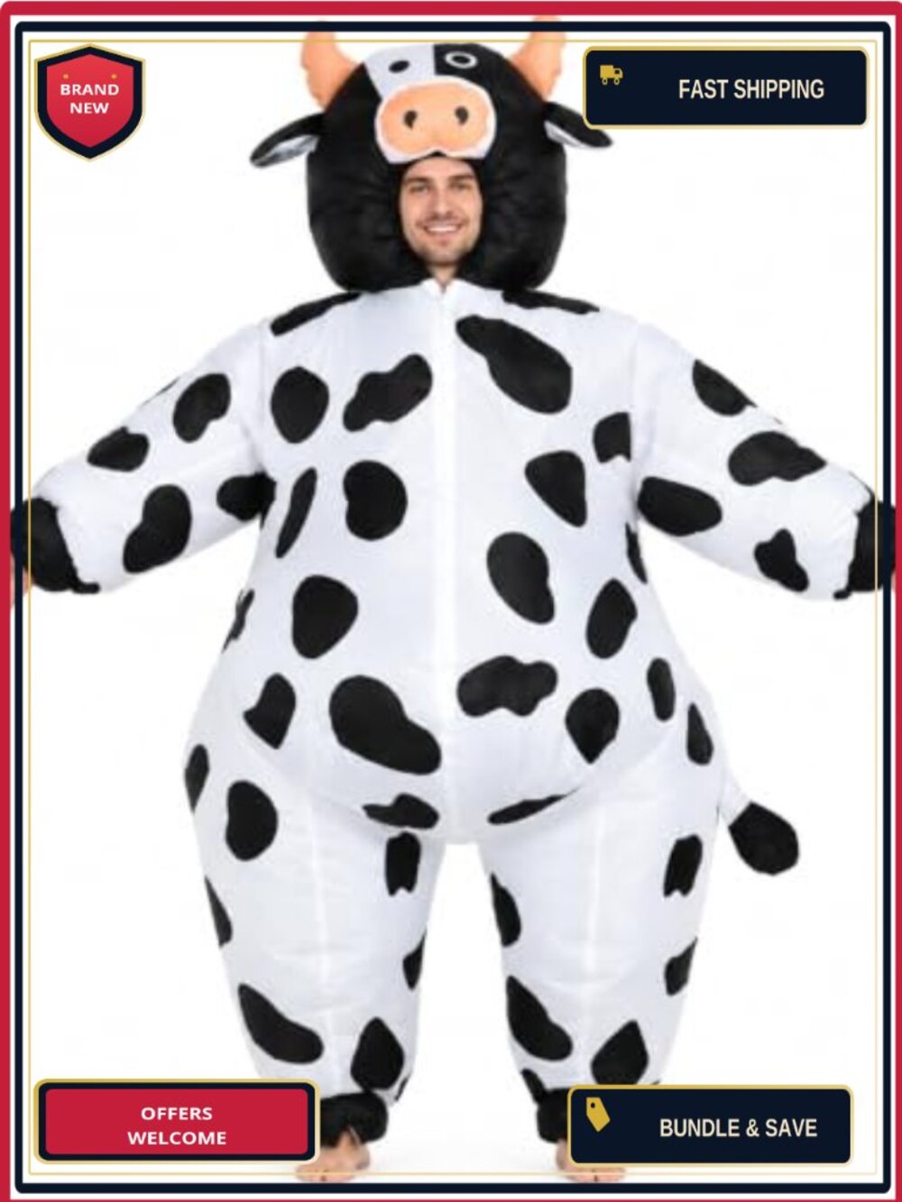 Inflatable Cow Costume Adult Blow Up Farm Animal Suit Halloween Cosplay